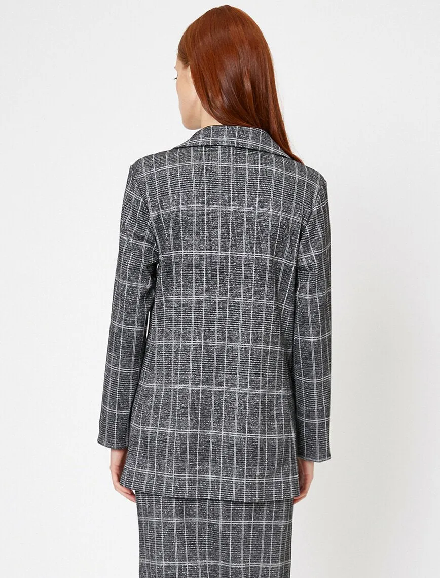 16514 Black Single Button Check Jacket