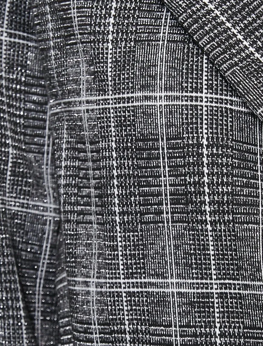 16514 Black Single Button Check Jacket