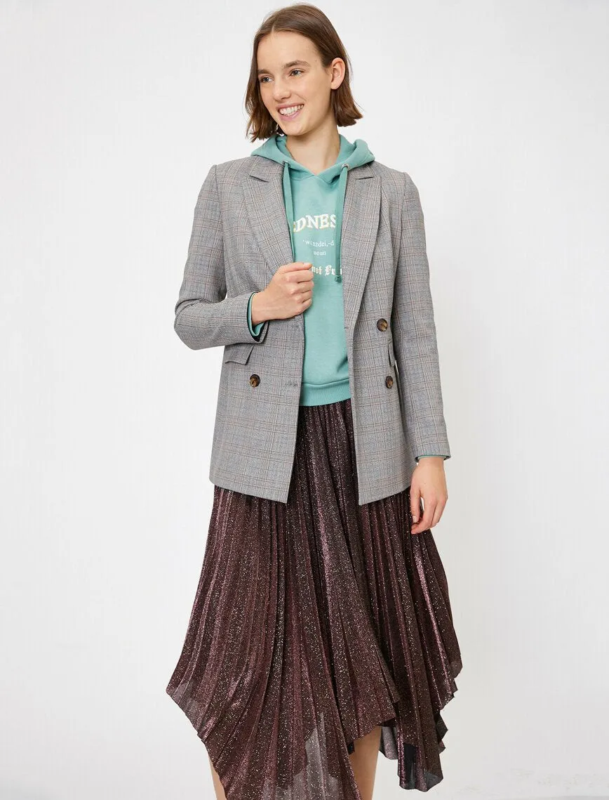 16534 Brown Double-Breasted Check Jacket