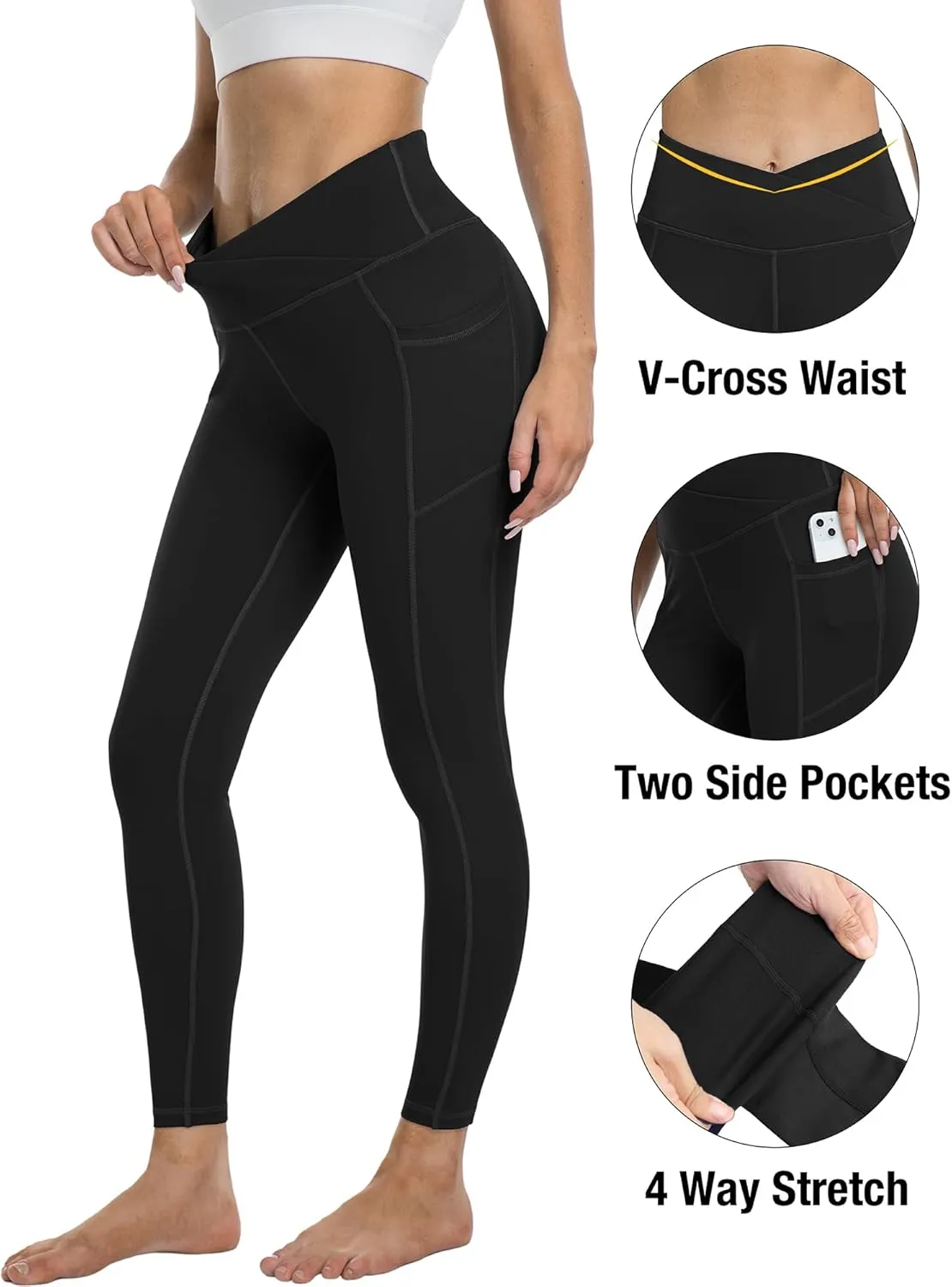 4 Pack Leggings with Pockets for Women,High Waist Tummy Control Workout Yoga Pants
