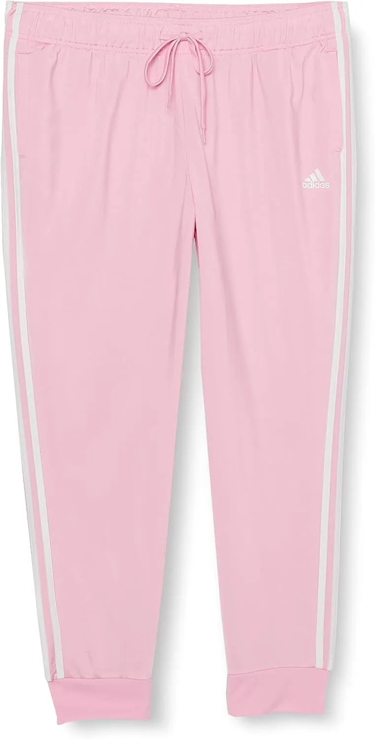 adidas Women's Standard Essentials Warm-Up Tapered 3-Stripes Track Pants, True Pink/White (Primegreen), 3X
