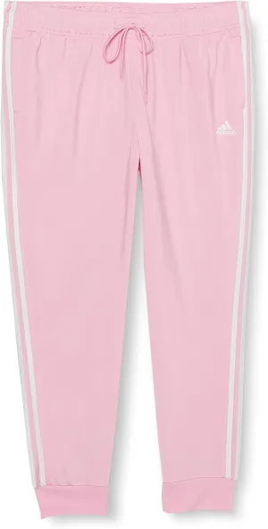adidas Women's Standard Essentials Warm-Up Tapered 3-Stripes Track Pants, True Pink/White (Primegreen), 3X