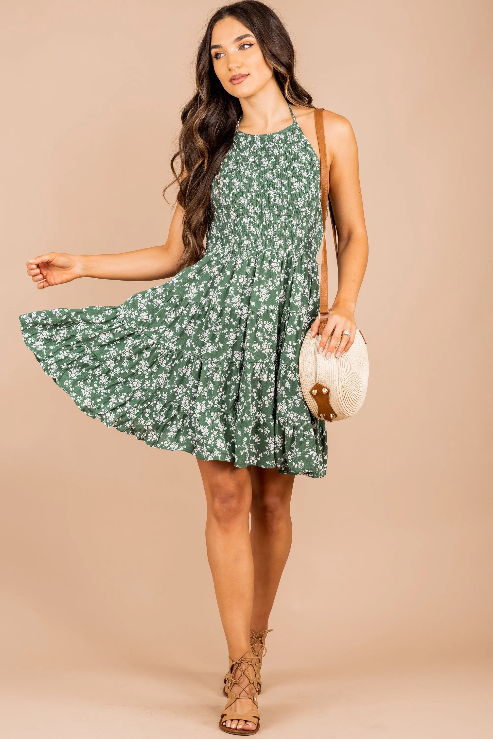 All Your Heart Forest Green Halter Dress