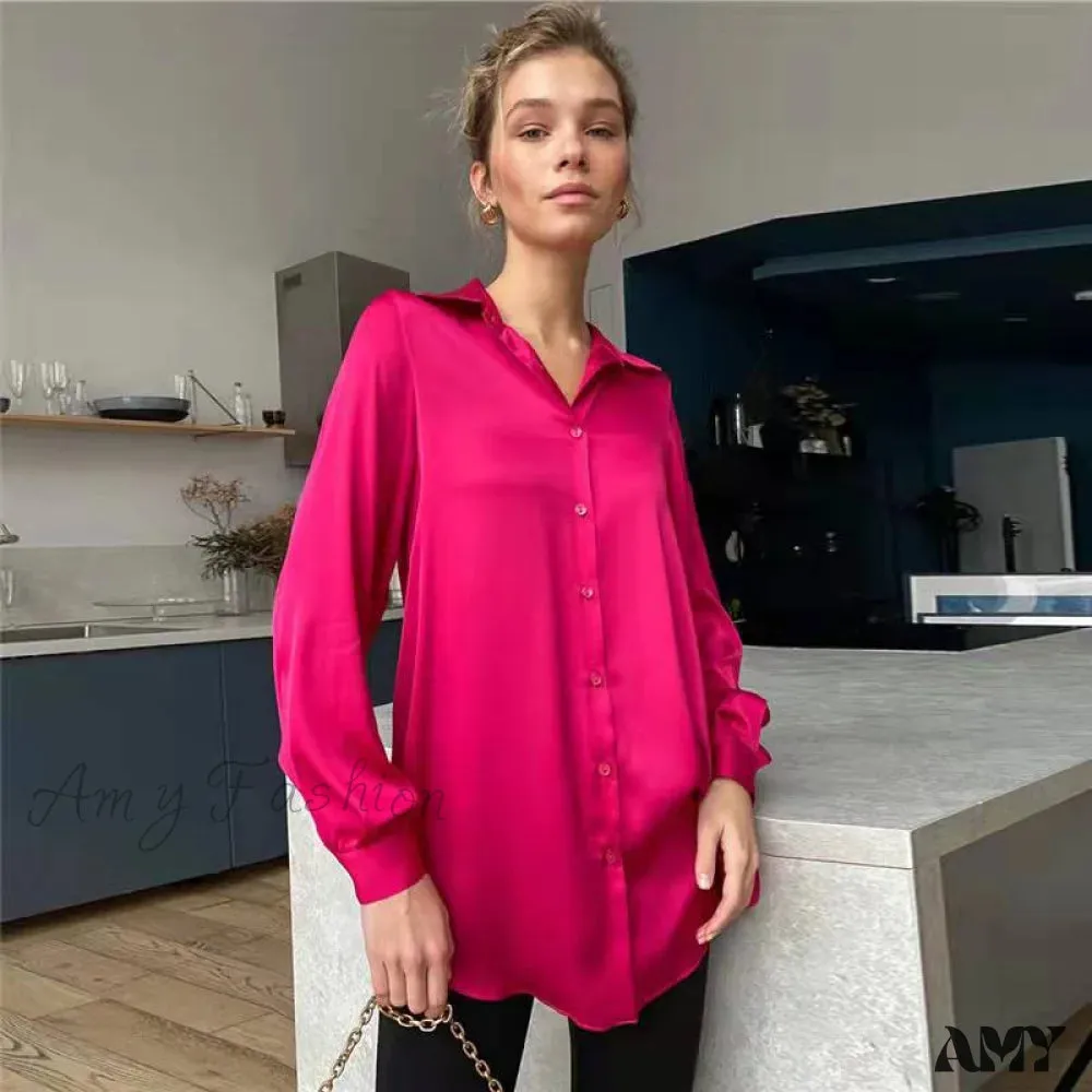 Amy Fashion - Elegant Long Sleeve Green Silk Blouse