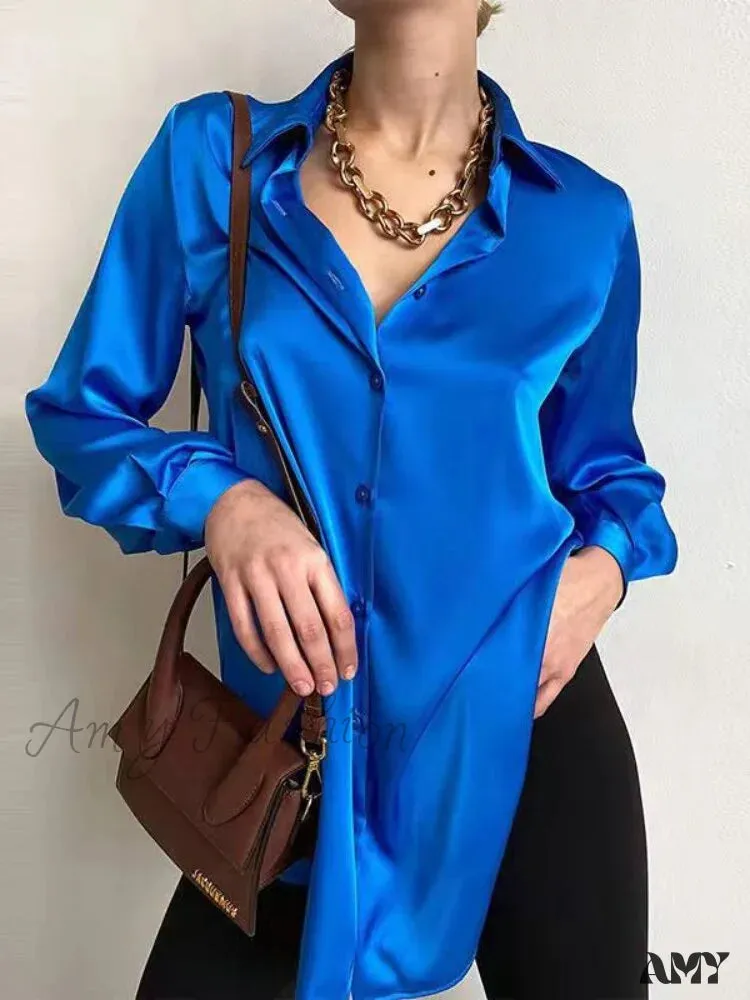 Amy Fashion - Elegant Long Sleeve Green Silk Blouse