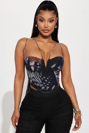 Anisa Mesh Corset Top - Brown/combo