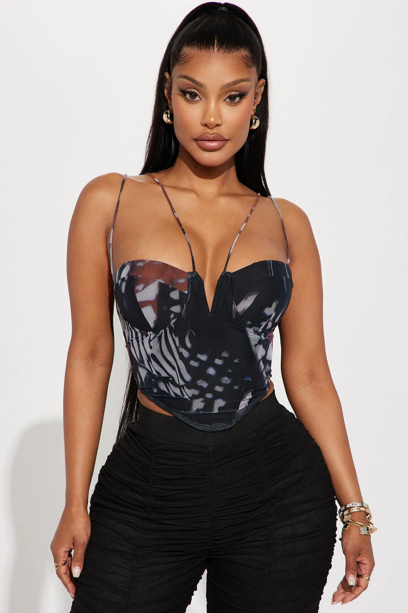 Anisa Mesh Corset Top - Brown/combo