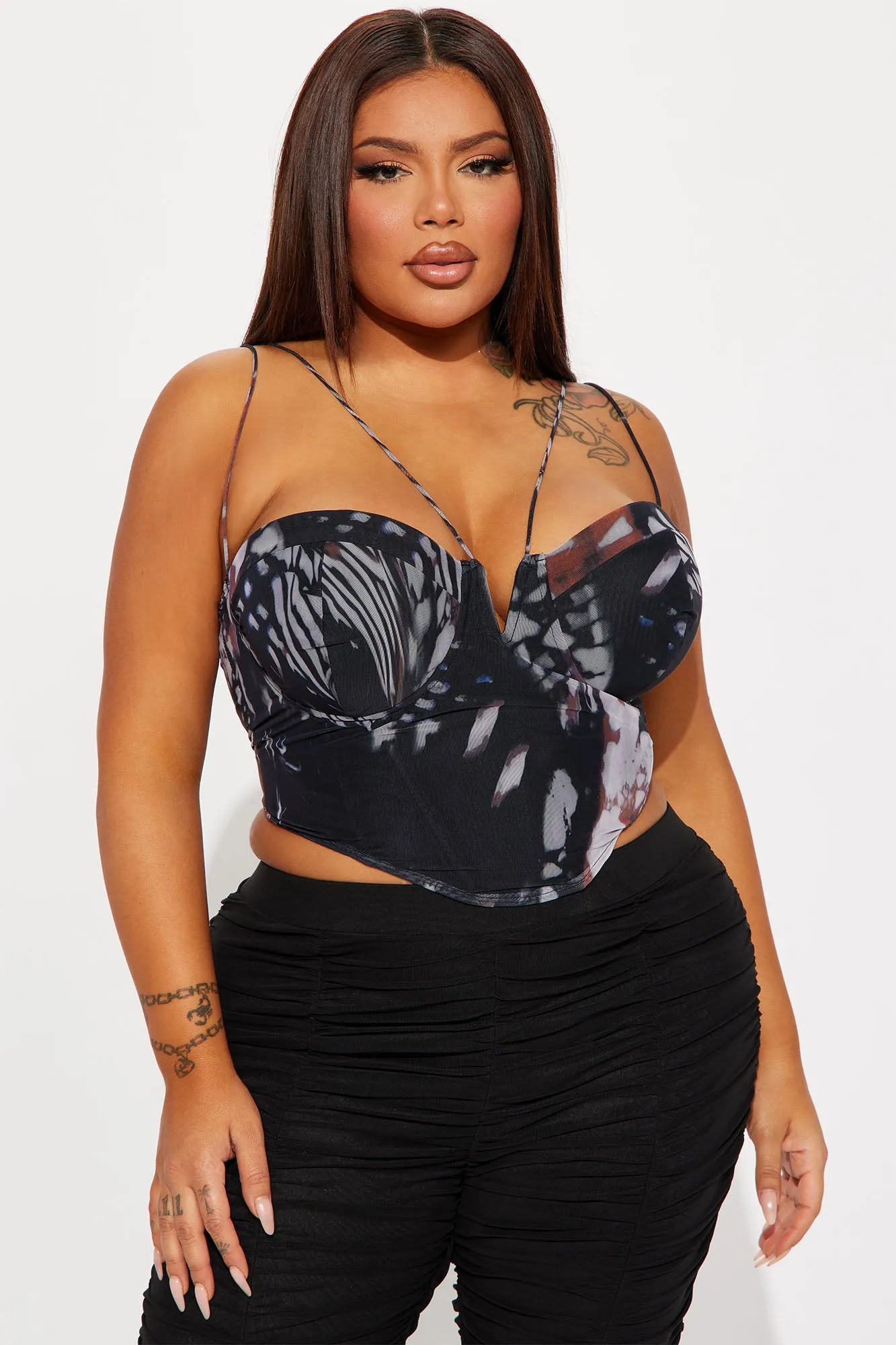 Anisa Mesh Corset Top - Brown/combo