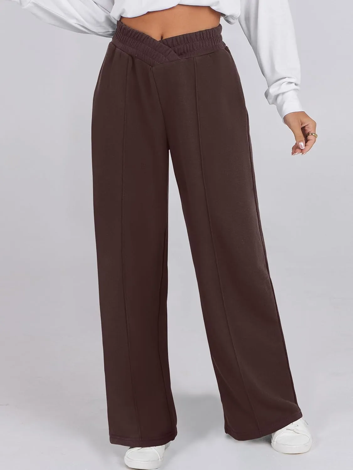 ANRABESS Women Asymmetric High Waist Wide Straight Leg Sweatpants with Pockets 2024 Fall Trendy Sweat Jogger Pants