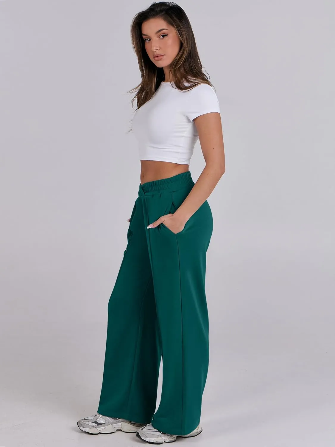 ANRABESS Women Asymmetric High Waist Wide Straight Leg Sweatpants with Pockets 2024 Fall Trendy Sweat Jogger Pants