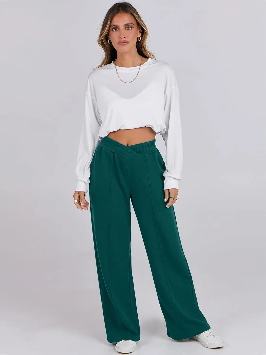 ANRABESS Women Asymmetric High Waist Wide Straight Leg Sweatpants with Pockets 2024 Fall Trendy Sweat Jogger Pants