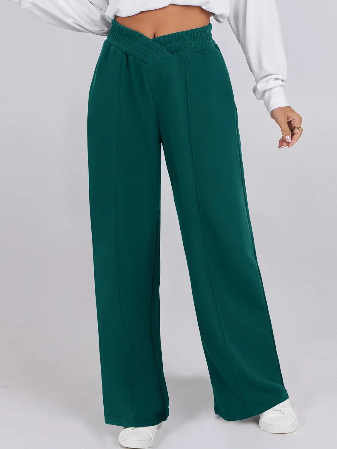 ANRABESS Women Asymmetric High Waist Wide Straight Leg Sweatpants with Pockets 2024 Fall Trendy Sweat Jogger Pants