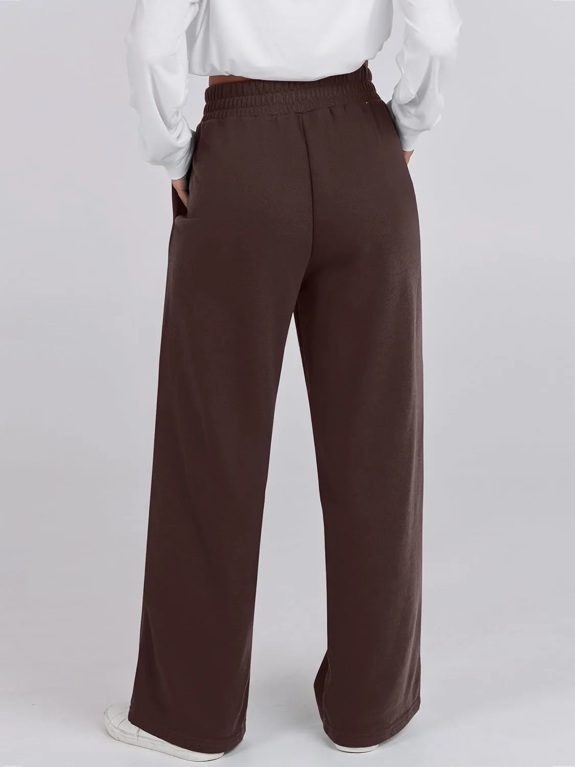 ANRABESS Women Asymmetric High Waist Wide Straight Leg Sweatpants with Pockets 2024 Fall Trendy Sweat Jogger Pants