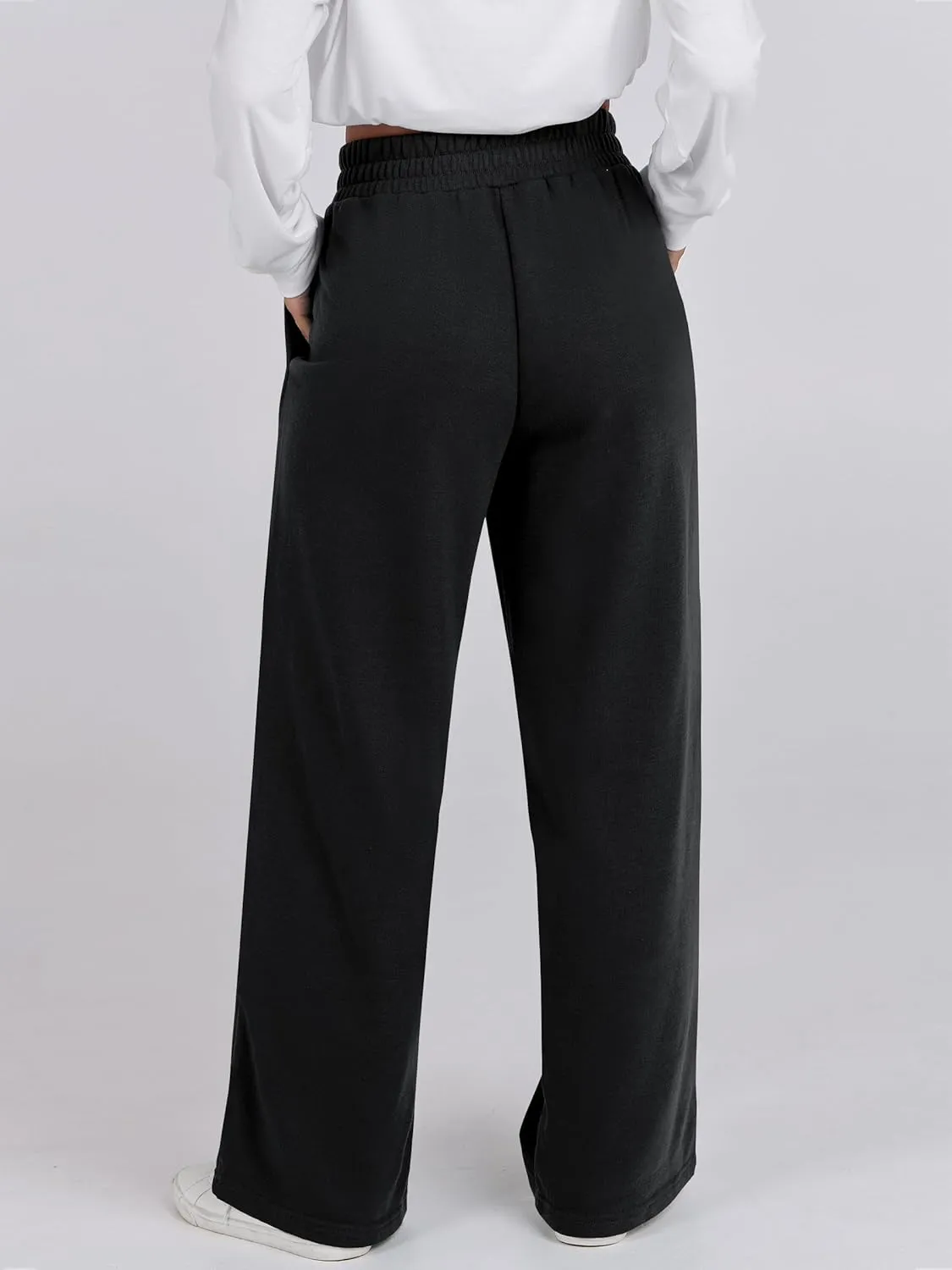 ANRABESS Women Asymmetric High Waist Wide Straight Leg Sweatpants with Pockets 2024 Fall Trendy Sweat Jogger Pants