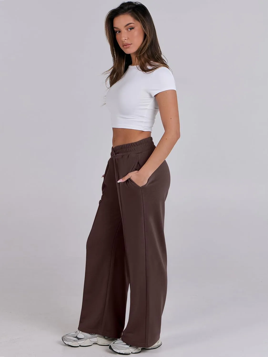 ANRABESS Women Asymmetric High Waist Wide Straight Leg Sweatpants with Pockets 2024 Fall Trendy Sweat Jogger Pants