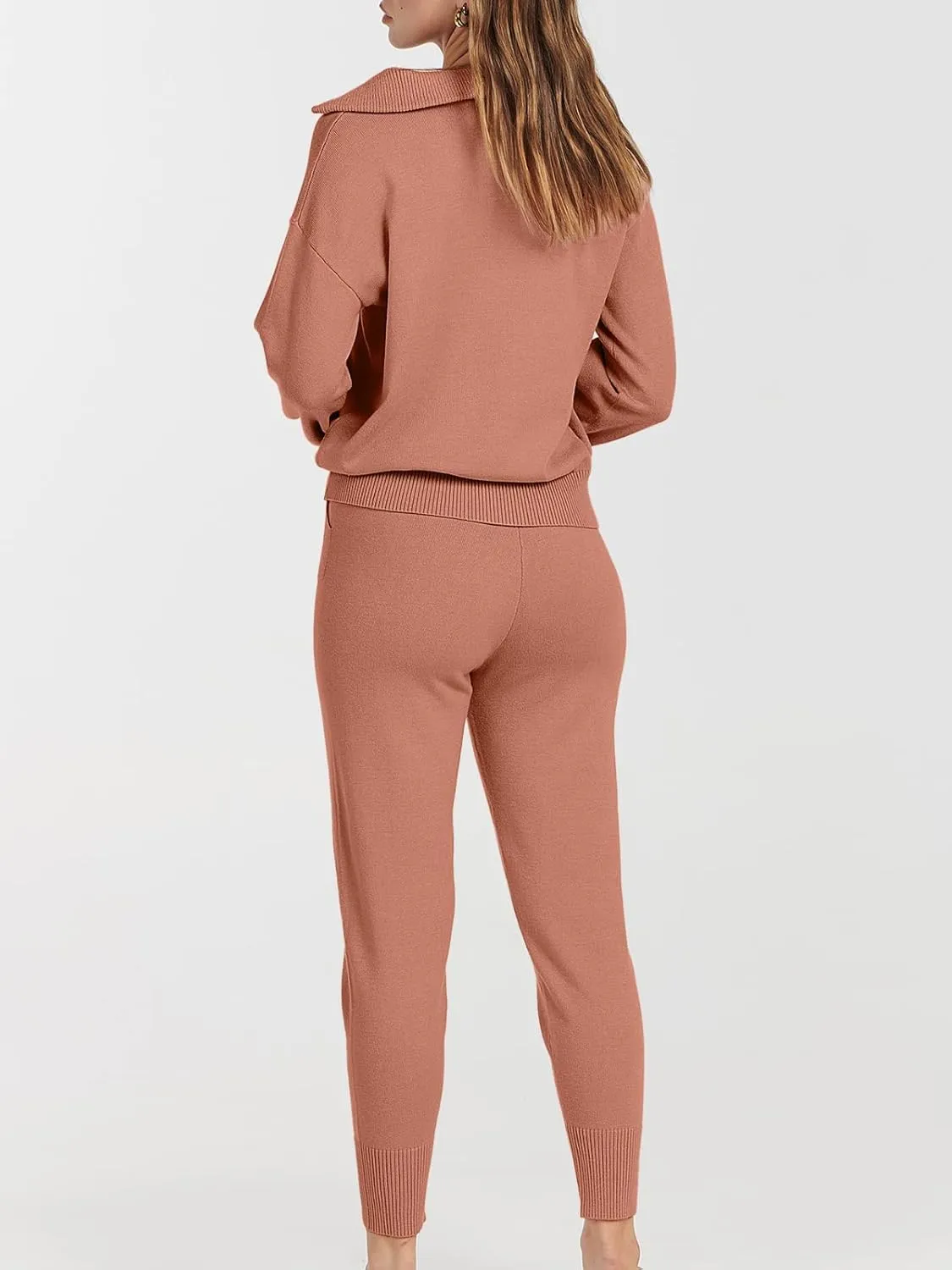 ANRABESS Women's Two Piece Outfits Sweater Sets Long Sleeve Zip Up Knit Pullover Jogger Pants Tracksuit 2024 Fall Lounge Sets