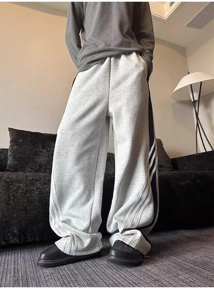 Baggy Sweatpants Men Striped Wide Leg Track Pants Women Cotton Elastic Waist Loose Fit Cargo Joggers