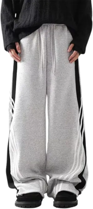 Baggy Sweatpants Men Striped Wide Leg Track Pants Women Cotton Elastic Waist Loose Fit Cargo Joggers