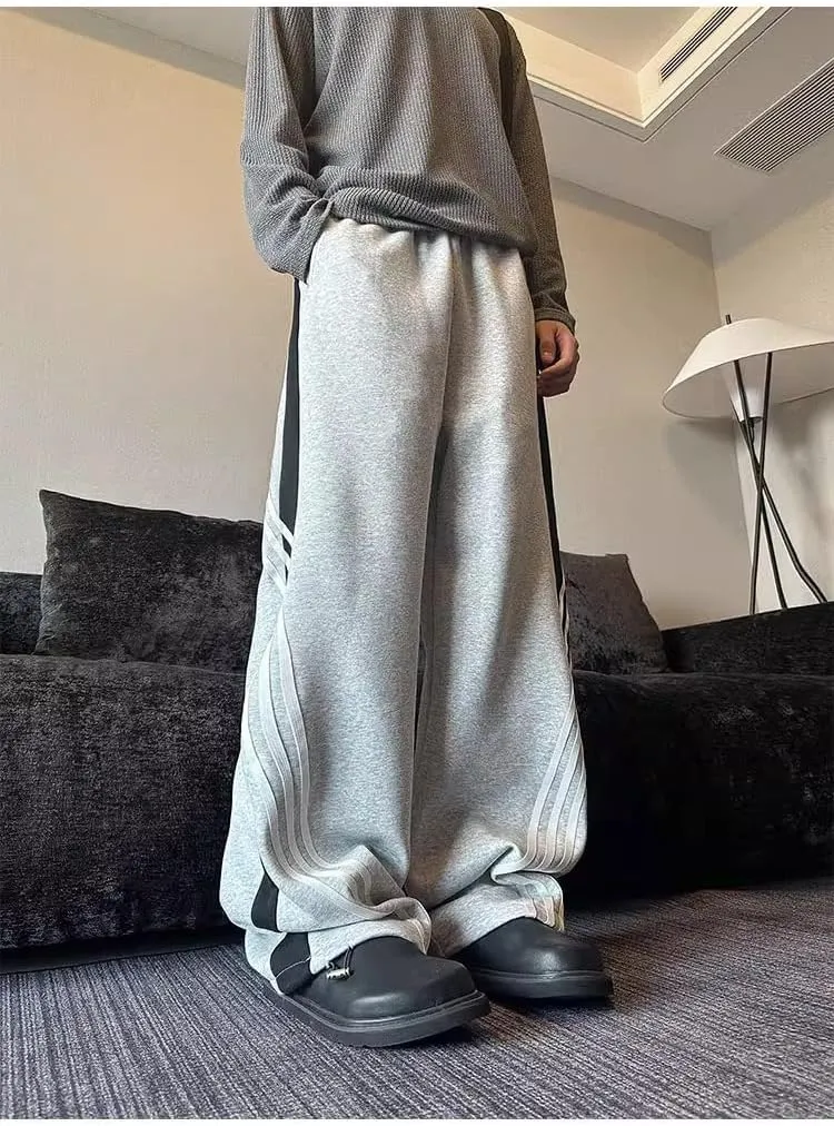 Baggy Sweatpants Men Striped Wide Leg Track Pants Women Cotton Elastic Waist Loose Fit Cargo Joggers