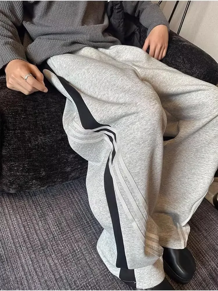 Baggy Sweatpants Men Striped Wide Leg Track Pants Women Cotton Elastic Waist Loose Fit Cargo Joggers