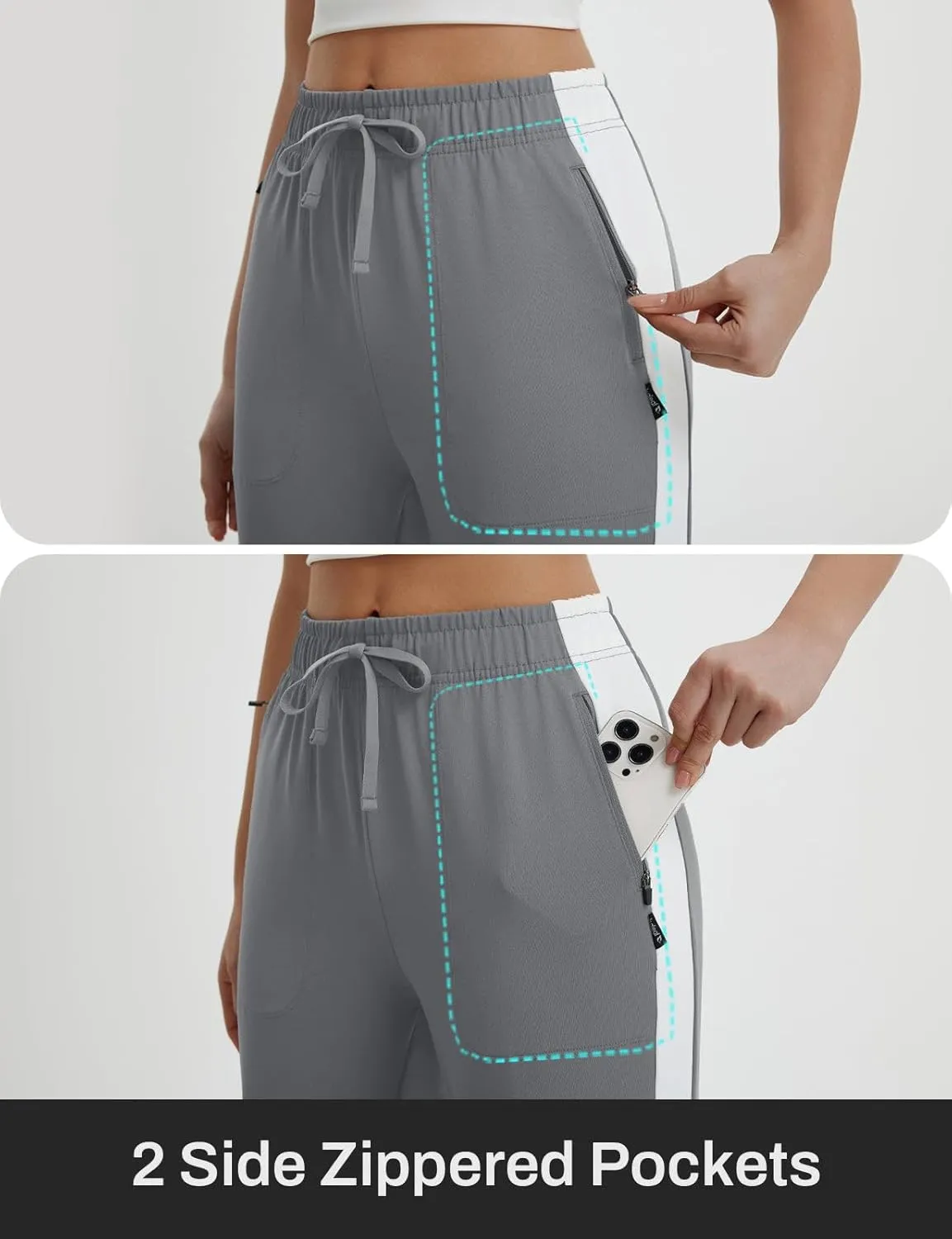 baleaf Womens Yoga Capri Pants with Zipper Pockets Summer Drawstring Capris Joggers Lounge Crop 19"