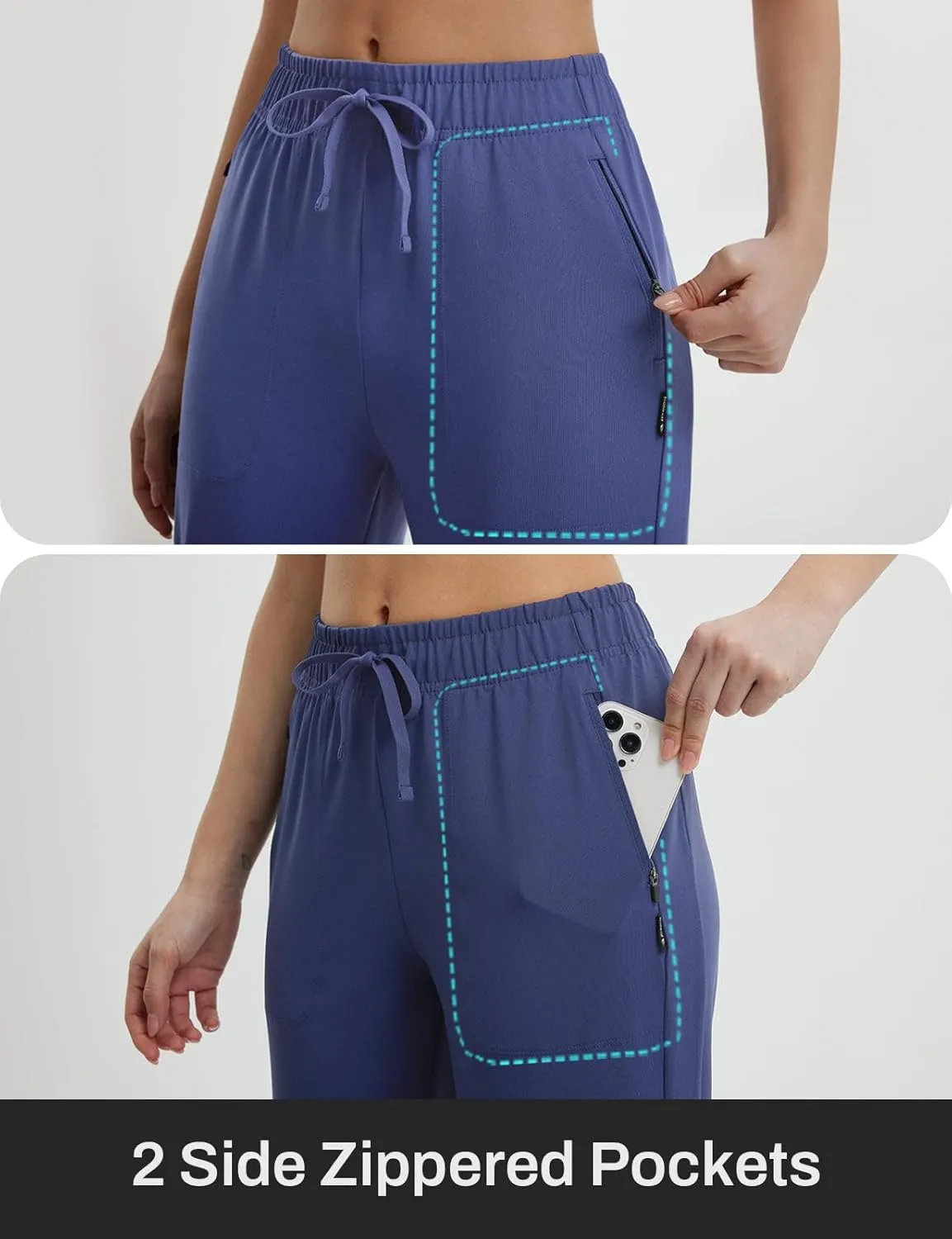 baleaf Womens Yoga Capri Pants with Zipper Pockets Summer Drawstring Capris Joggers Lounge Crop 19"