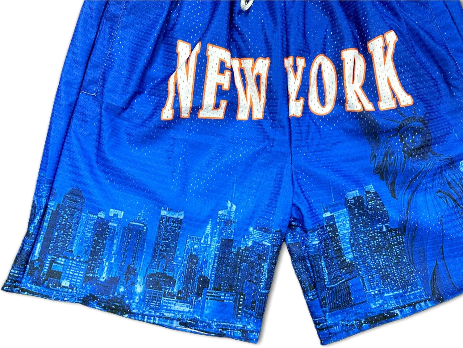 Basketball Shorts City Skyline Night View Zipper Pockets Quick Drying Trunks Fashion Hip-hop Gift for Men Gym Running