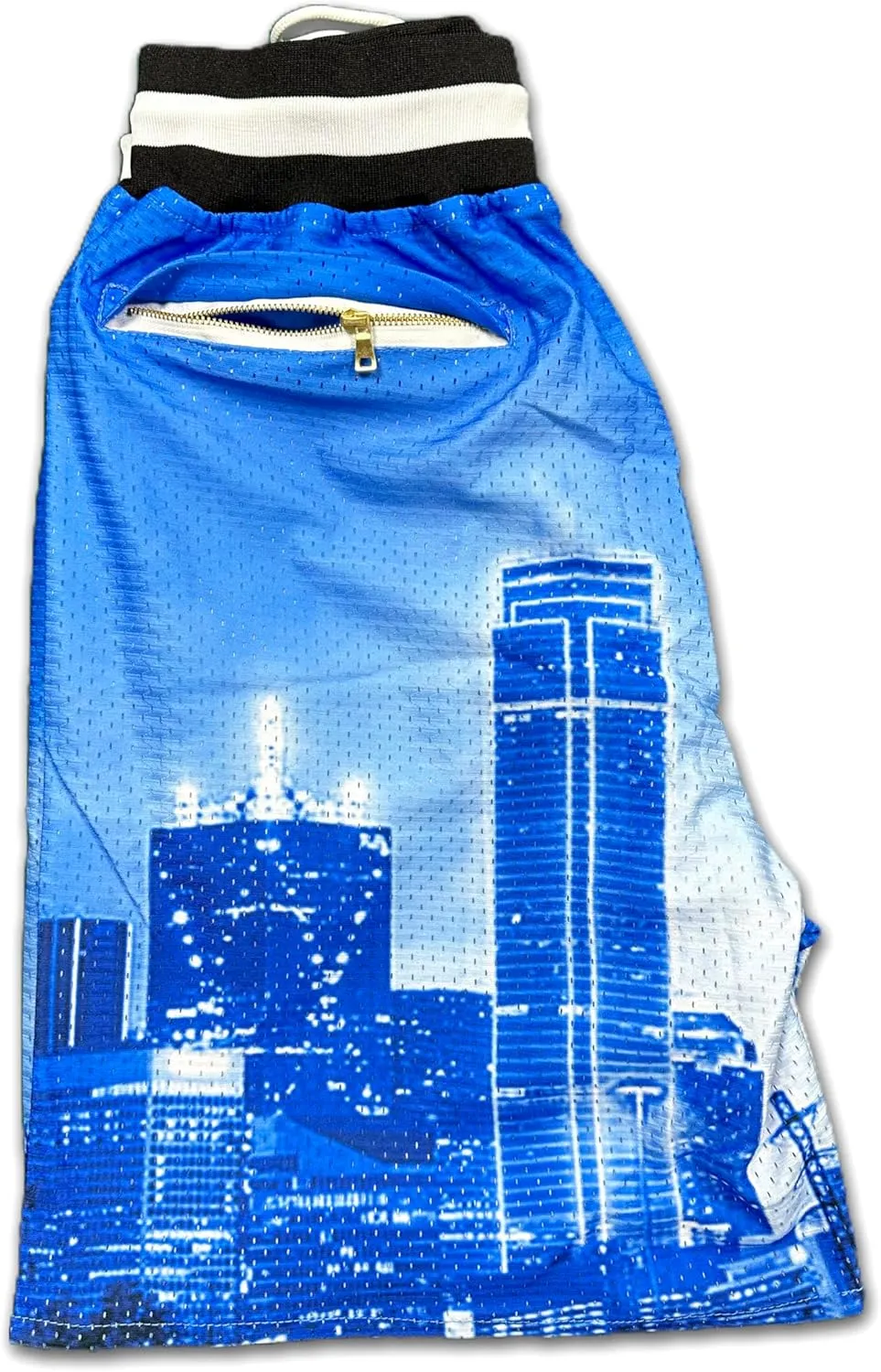 Basketball Shorts City Skyline Night View Zipper Pockets Quick Drying Trunks Fashion Hip-hop Gift for Men Gym Running