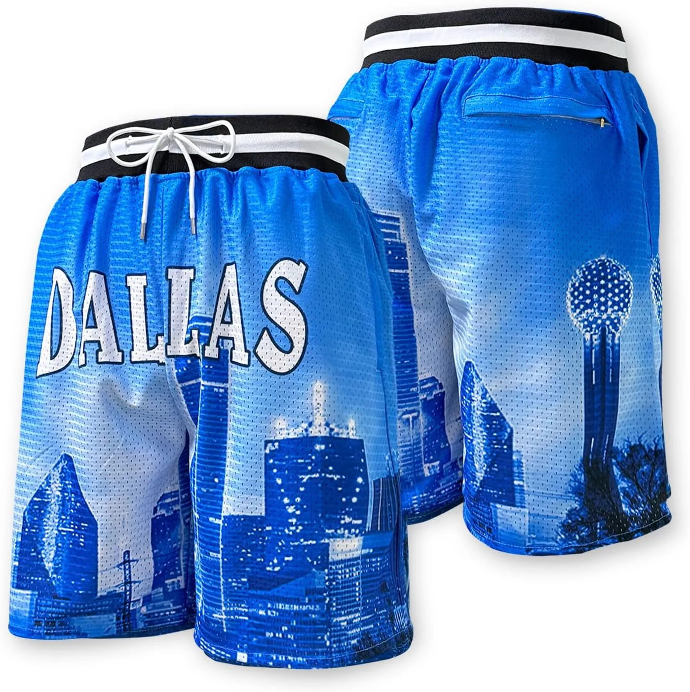 Basketball Shorts City Skyline Night View Zipper Pockets Quick Drying Trunks Fashion Hip-hop Gift for Men Gym Running