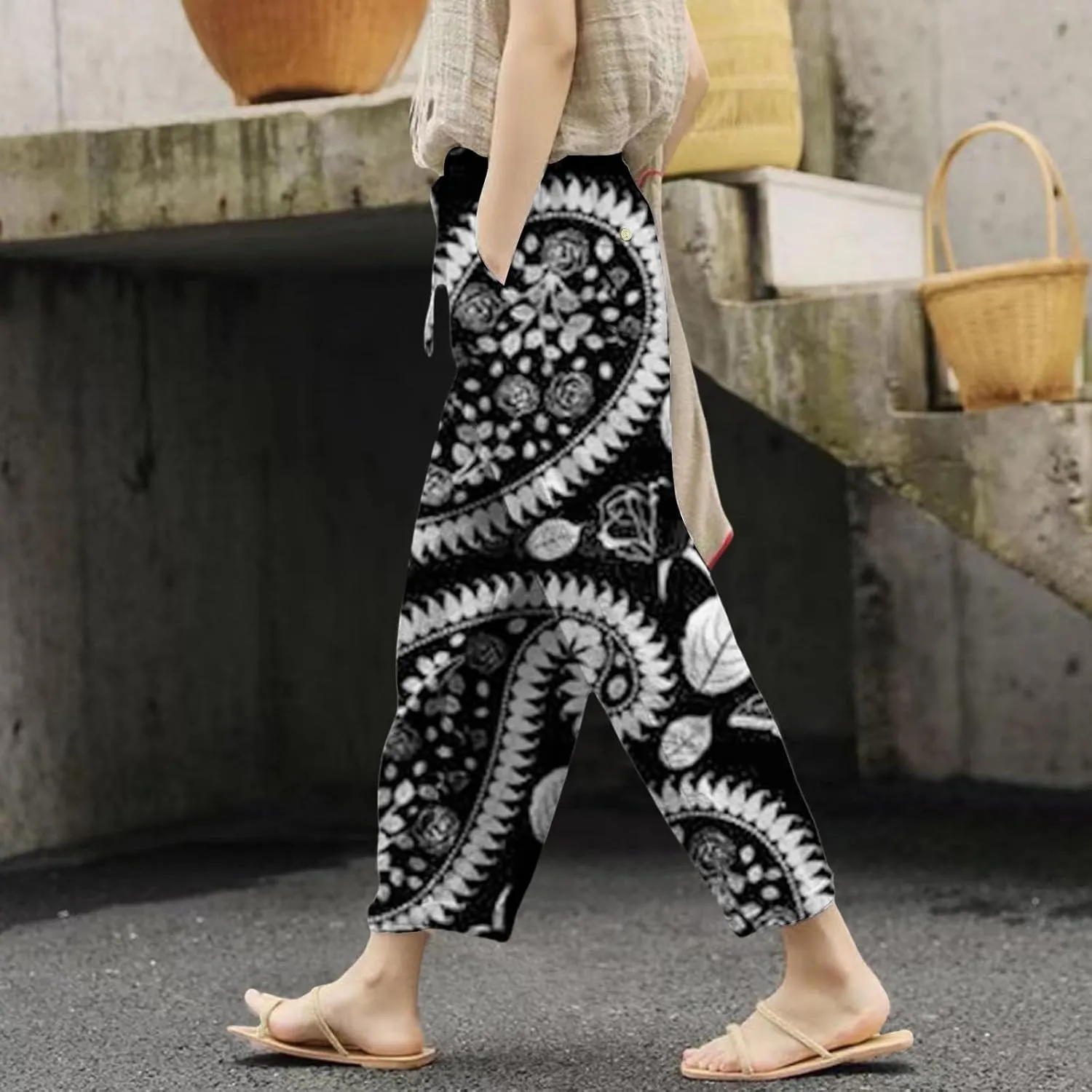 Beach Vacation and Summer Casual Drawstring Pants 2025 Beach Travel Vacation Outfits Leggings for Women Black