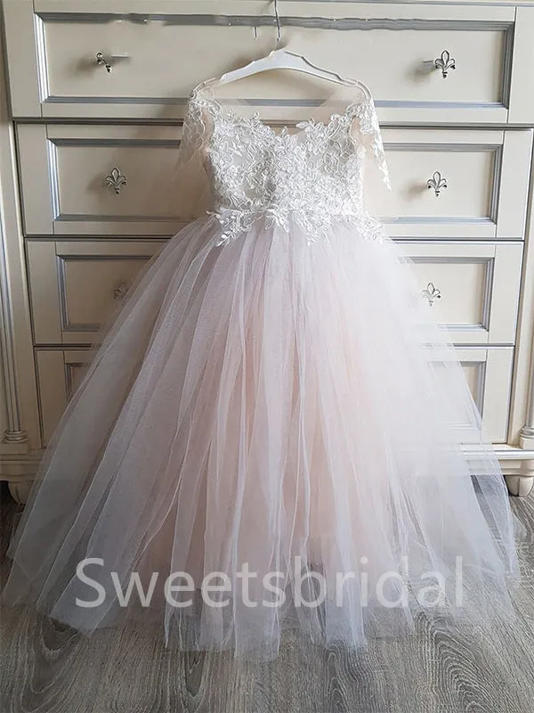 BeautifuI Scoop Cap sleeves A Line Flower Girl Dresses, FGS0047