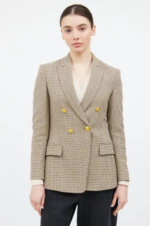Beige & Multicolour Houndstooth Plaid Blazer