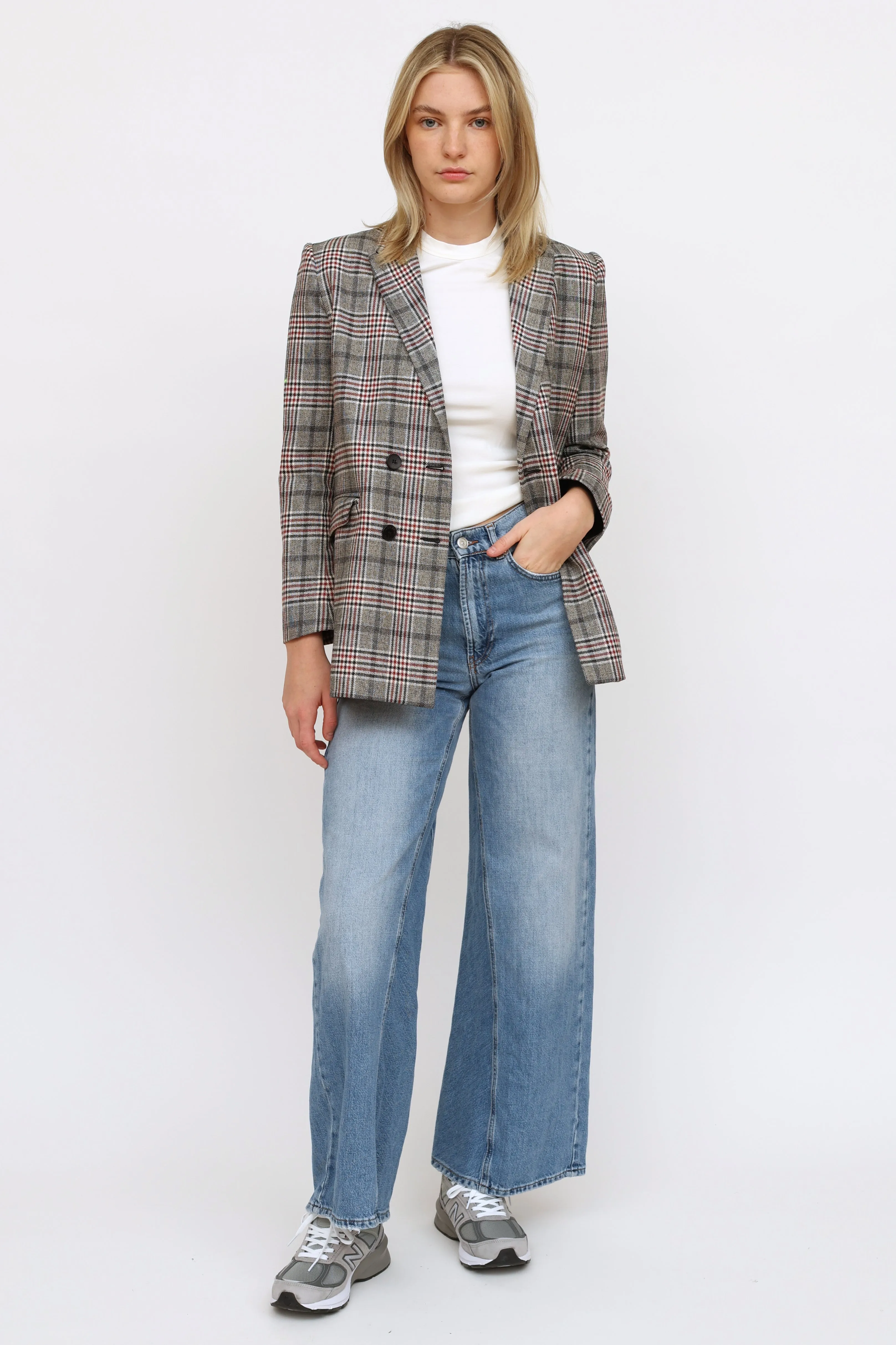 Black Red & Beige Plaid Blazer