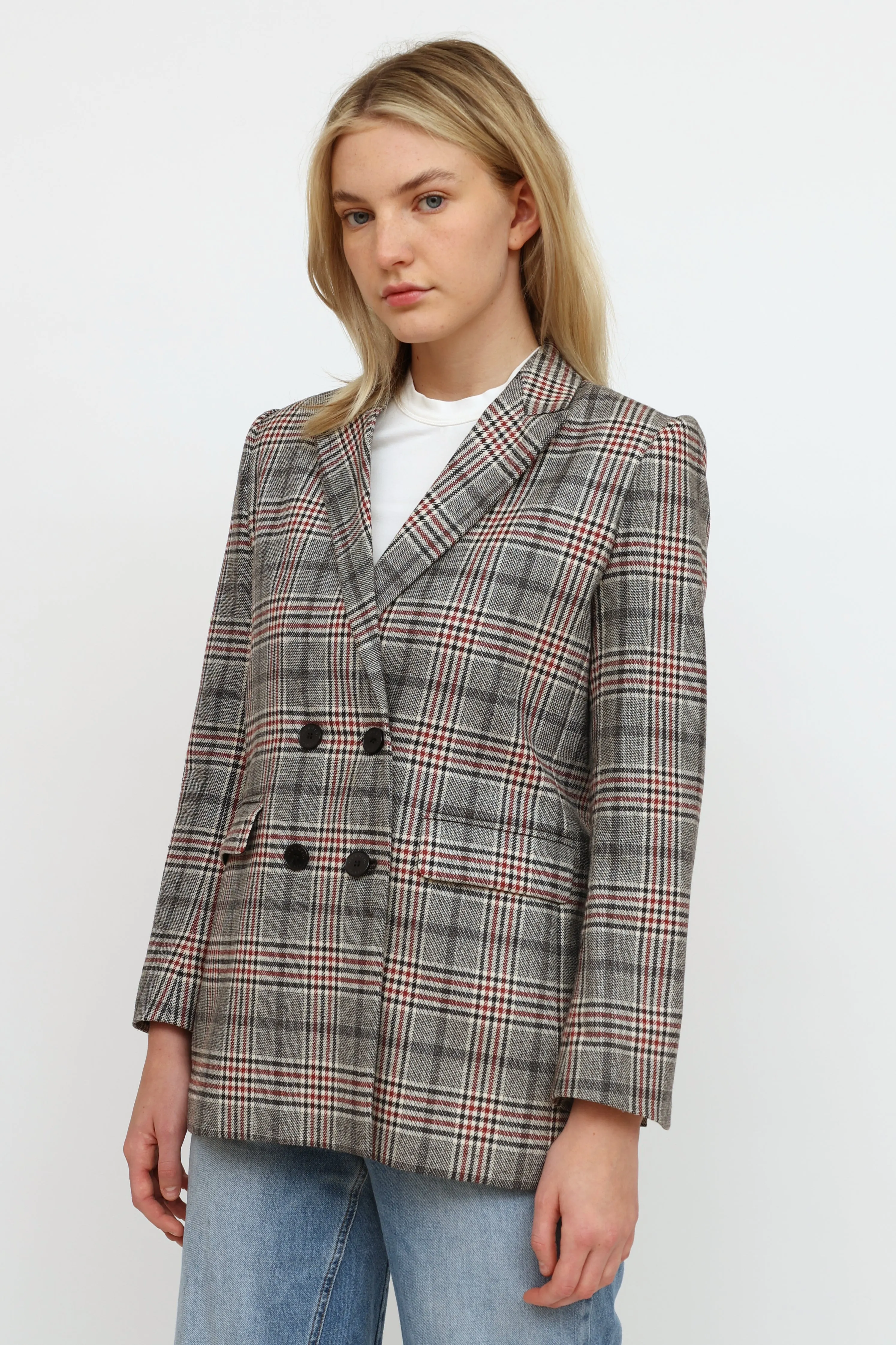 Black Red & Beige Plaid Blazer