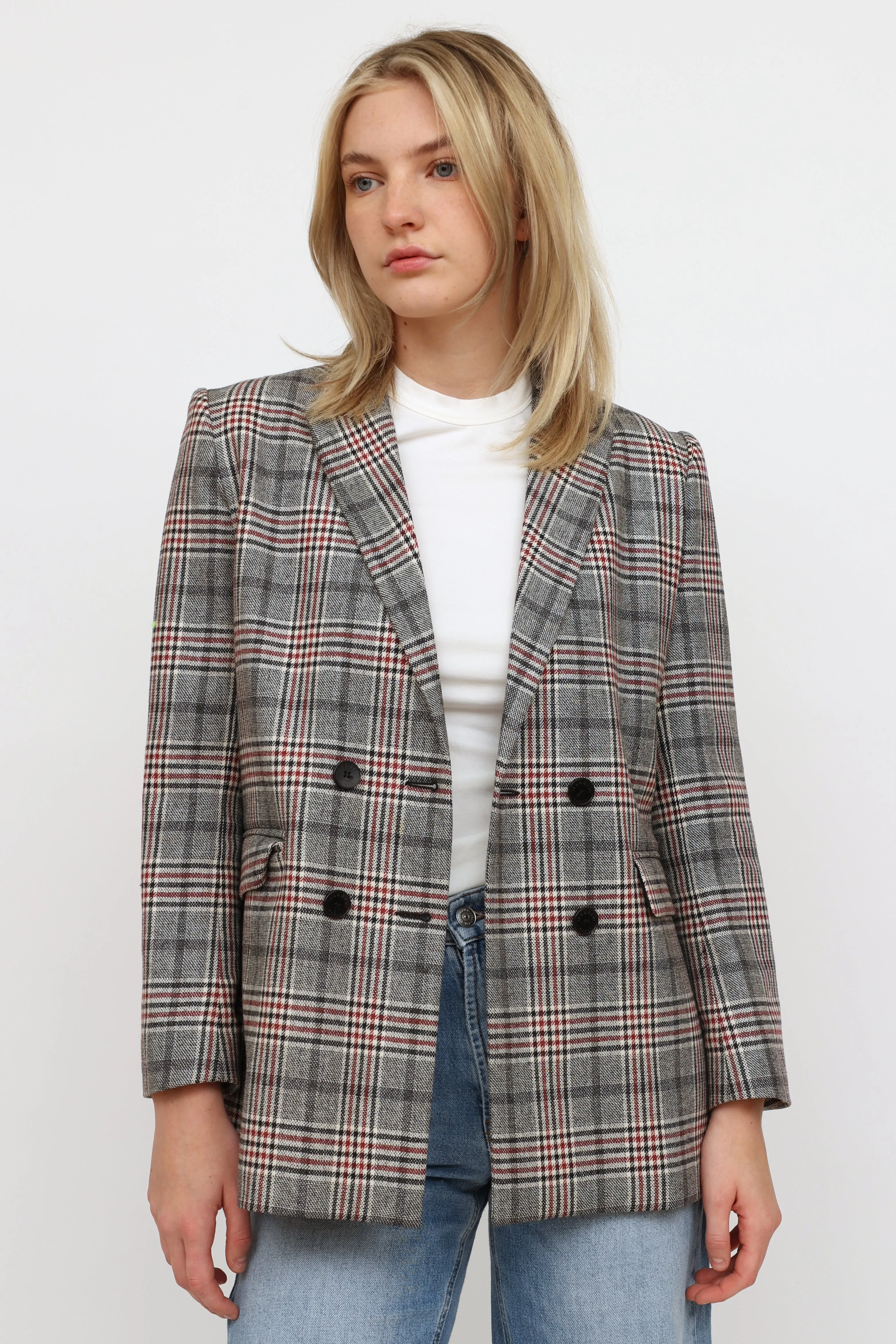 Black Red & Beige Plaid Blazer