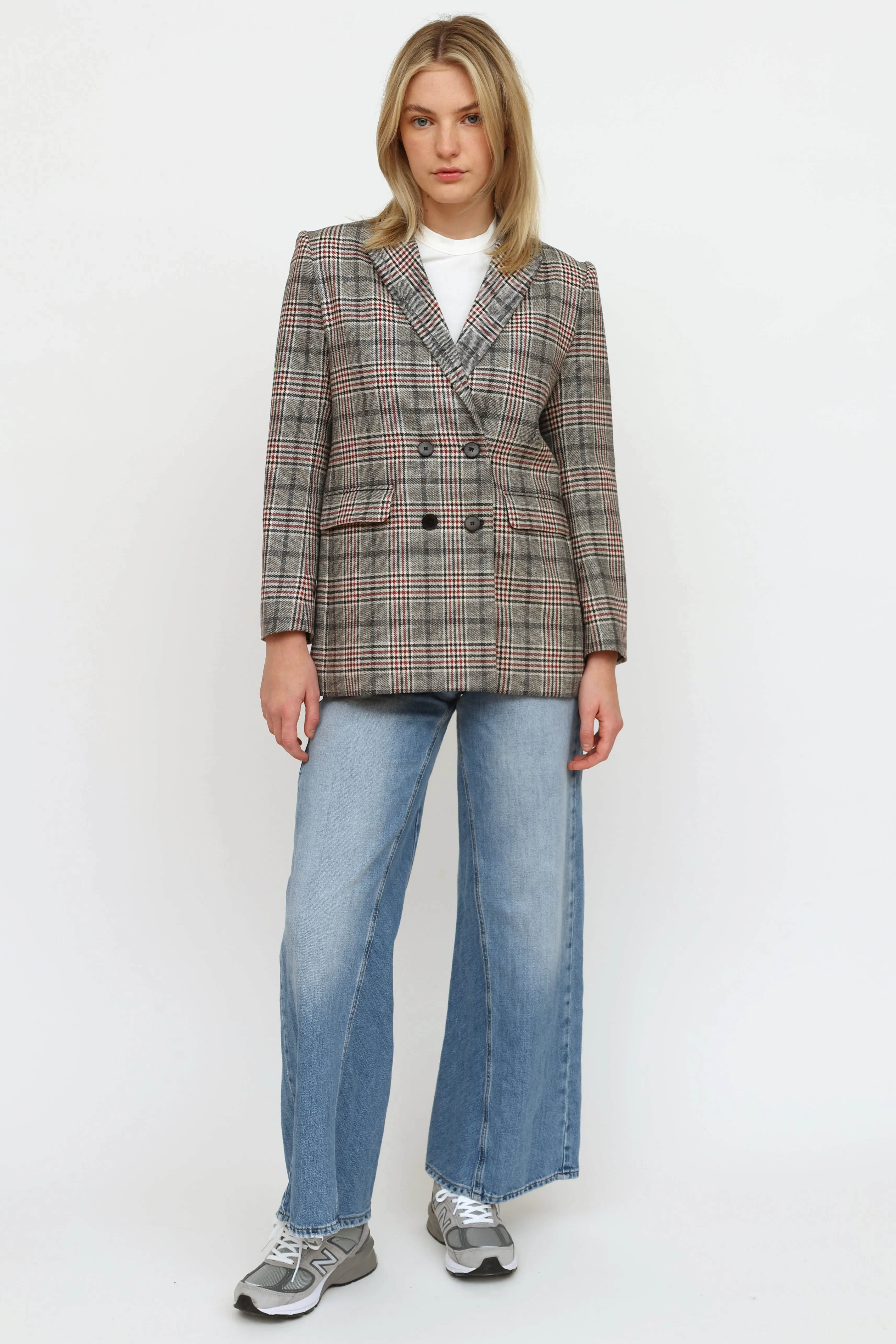 Black Red & Beige Plaid Blazer