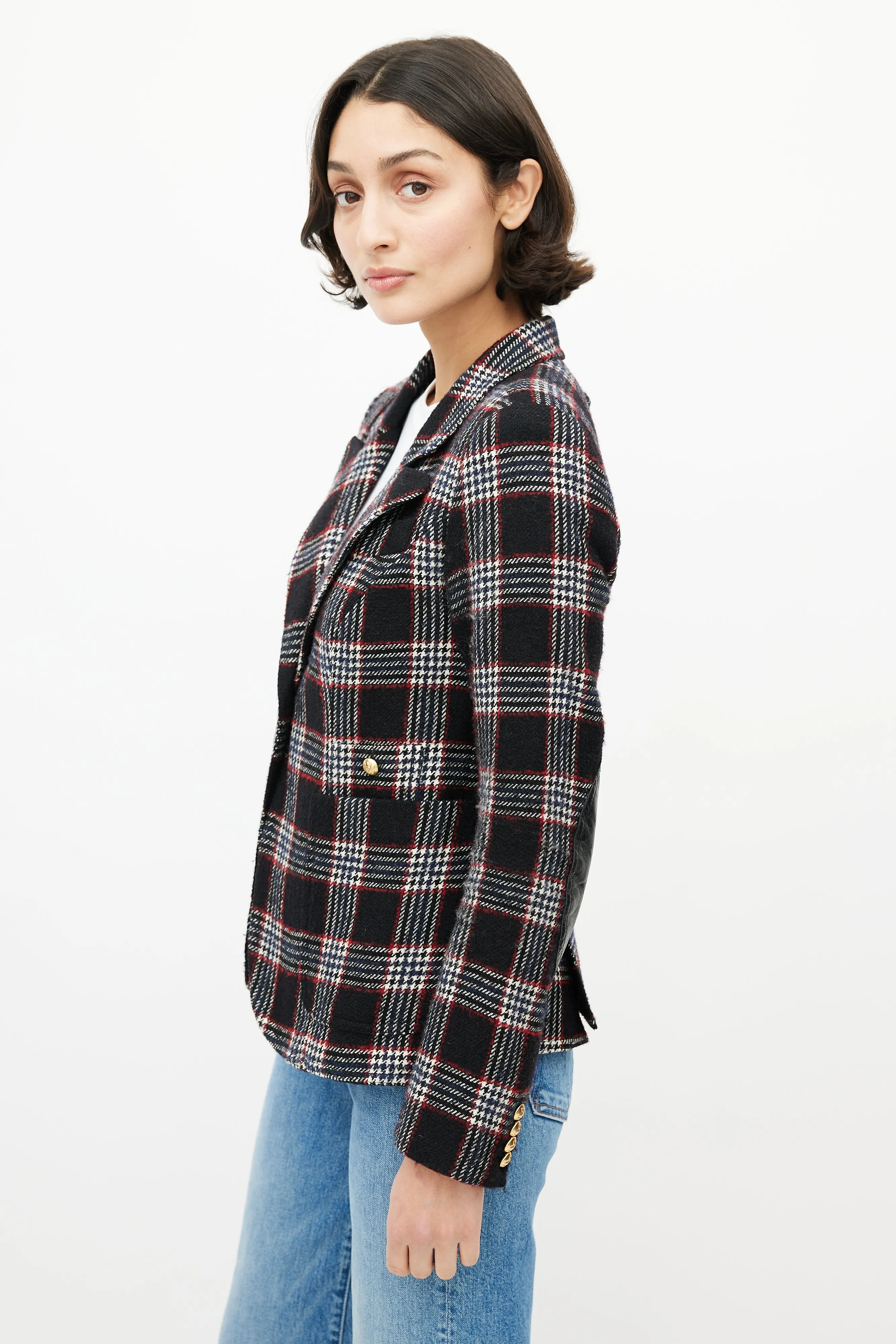 Blue & Red Wool Plaid Duchess Blazer
