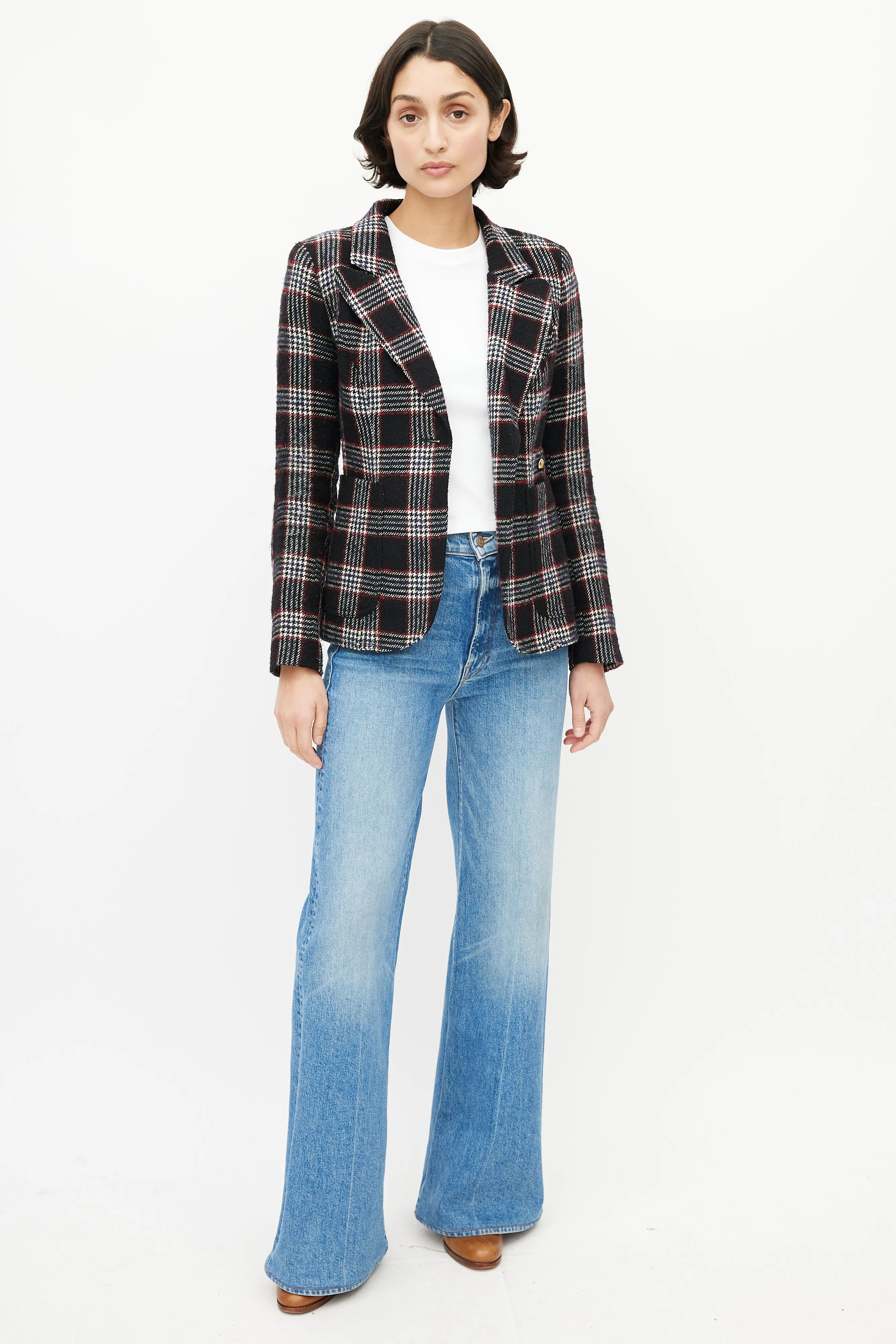 Blue & Red Wool Plaid Duchess Blazer