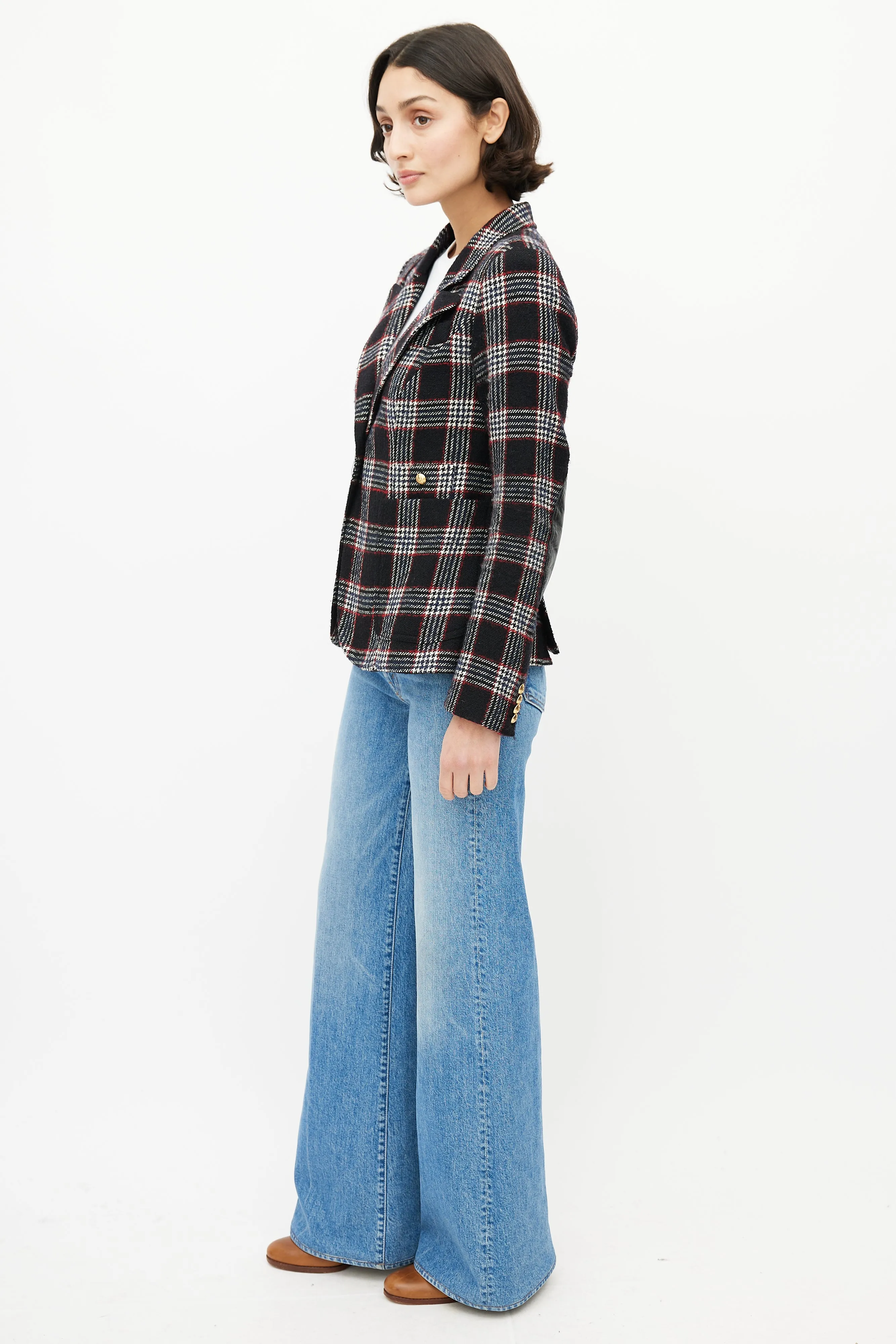 Blue & Red Wool Plaid Duchess Blazer