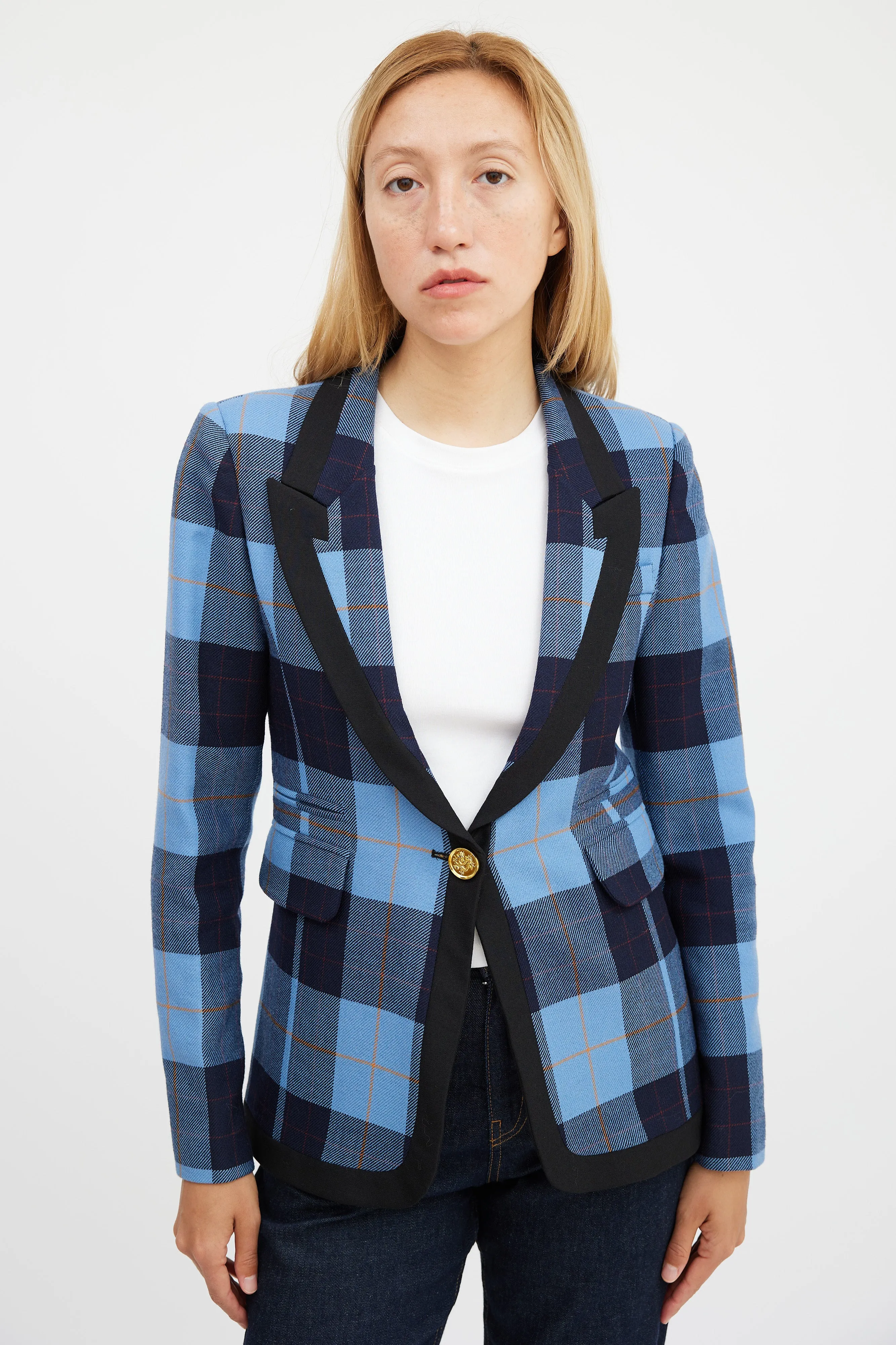 Blue Wool Plaid Blazer