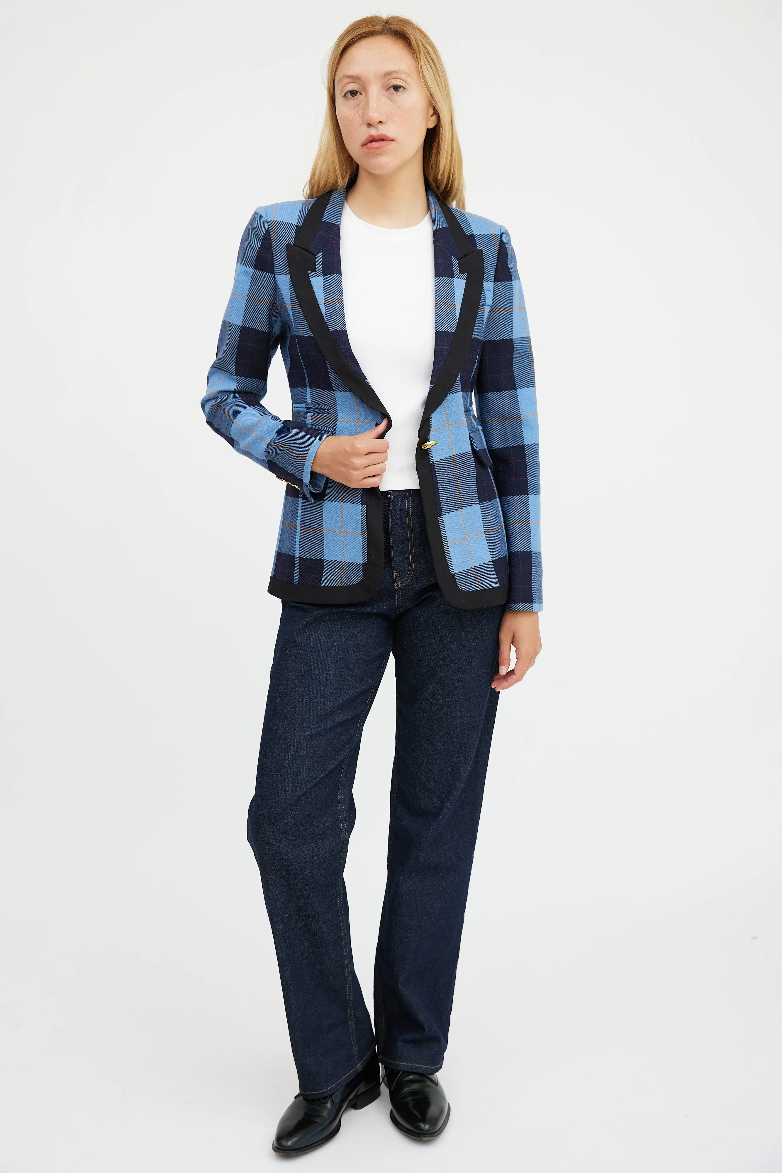 Blue Wool Plaid Blazer
