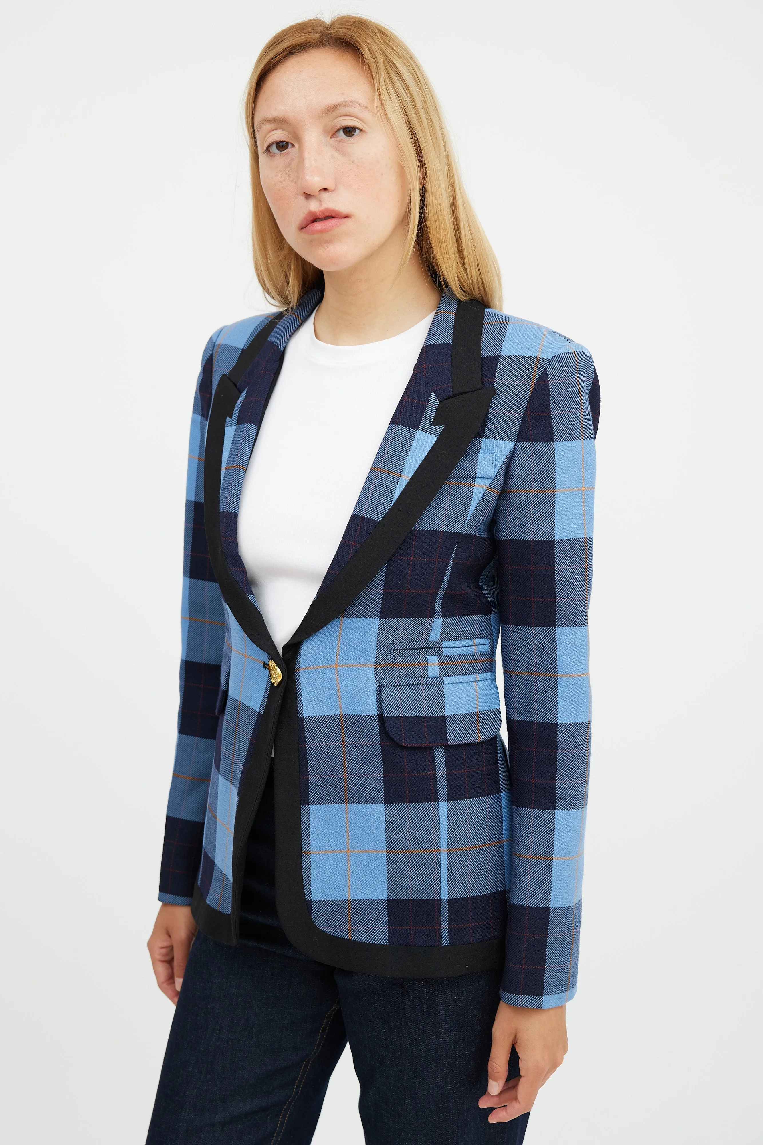 Blue Wool Plaid Blazer