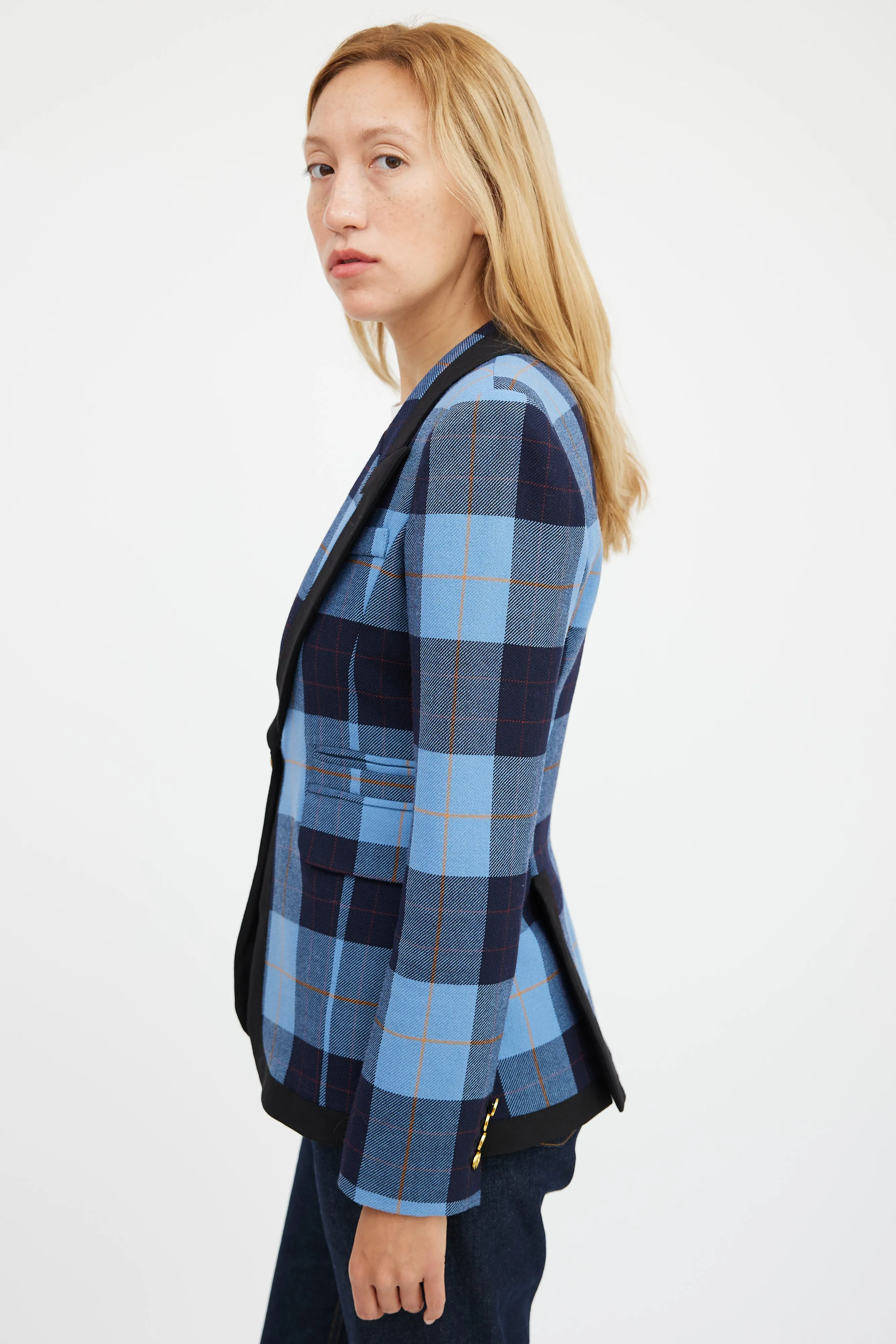 Blue Wool Plaid Blazer