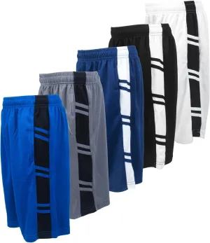 BROOKLYN VERTICAL Boys 5-Pack Athletic Mesh Basketball Shorts with Pockets| Sizes 2T to 18/20