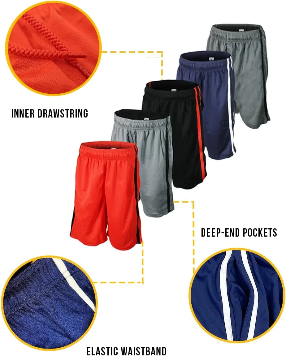 BROOKLYN VERTICAL Boys 5-Pack Athletic Mesh Basketball Shorts with Pockets| Sizes 2T to 18/20