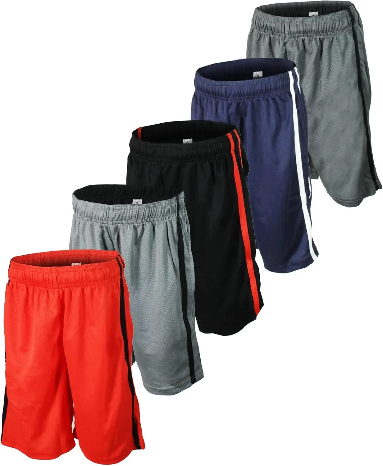 BROOKLYN VERTICAL Boys 5-Pack Athletic Mesh Basketball Shorts with Pockets| Sizes 2T to 18/20