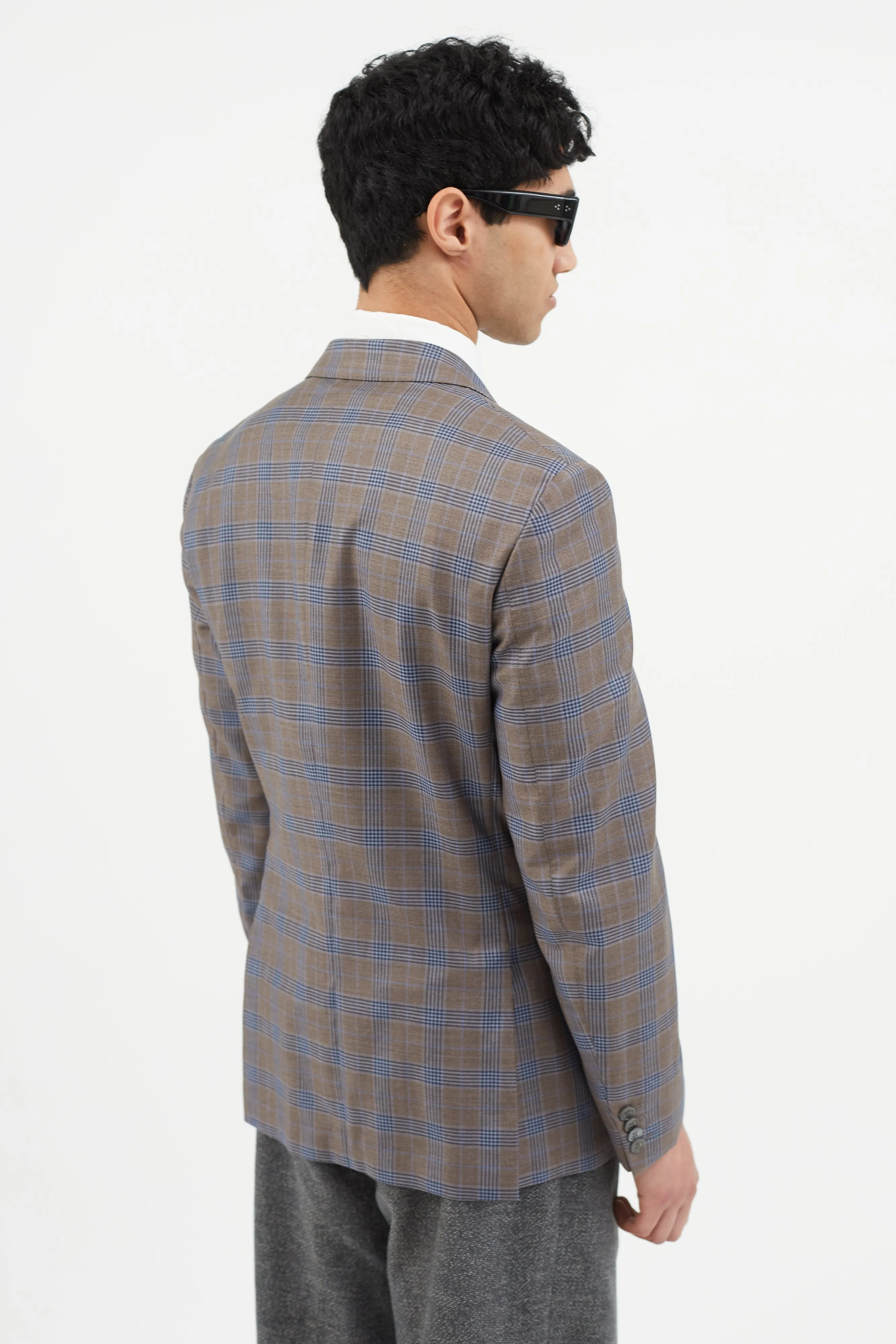Brown & Blue Plaid Blazer