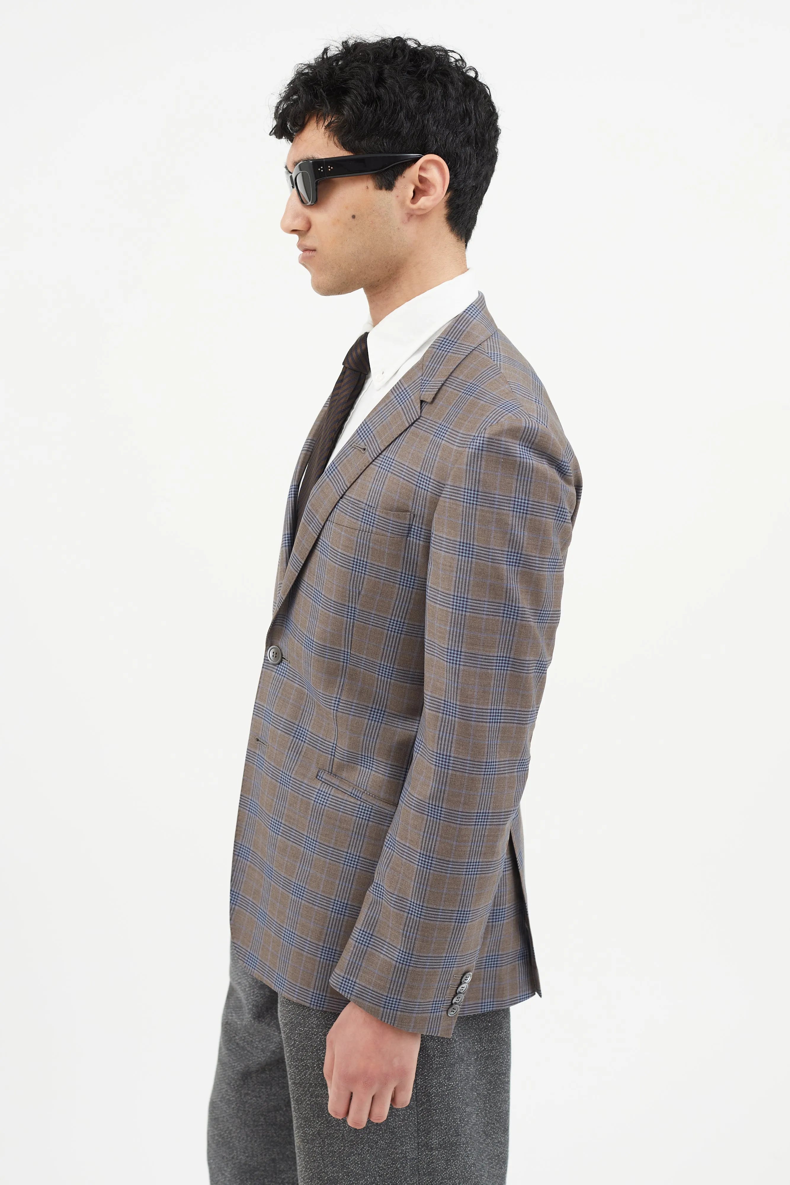 Brown & Blue Plaid Blazer