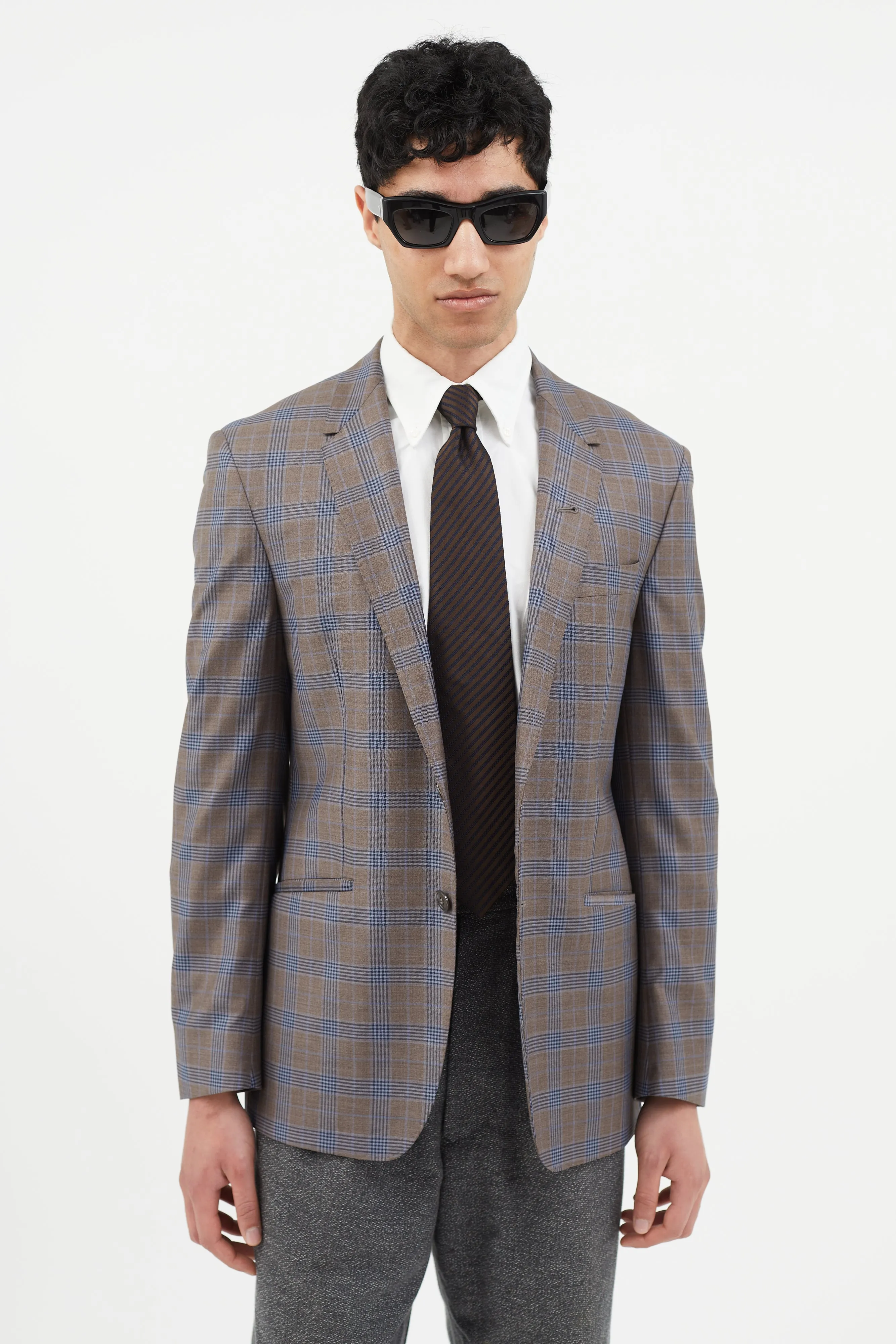 Brown & Blue Plaid Blazer