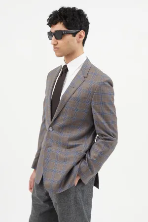 Brown & Blue Plaid Blazer